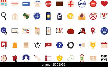 Isolated set group of online digital marketing colorful icon in white background- Vector Stock Vector