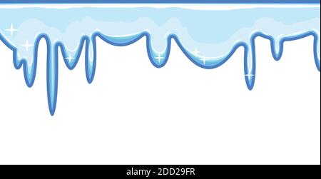 Flows of blue fluid. Sliding snow, ice. Custard. Thick flowing paint. Slime. The drops are slipping. The isolated object on a white background. Flat Stock Vector