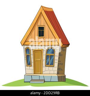 Stone house. Fabulous cartoon object. Cute childish style. Ancient dwelling. Tiny, small. Isolated on white. Vector Stock Vector