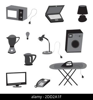 Collection of electricity icons-vector illustration on a white isolated background. A set of electrical appliances. Stock Vector