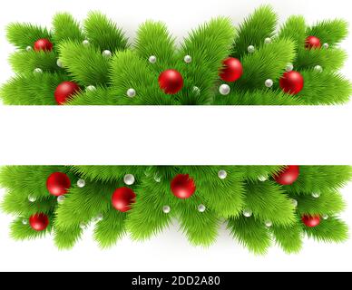 Vector christmas tree branches and space for text. Realistic fir-tree border, frame isolated on white. Great for christmas cards, banners, flyers Stock Vector