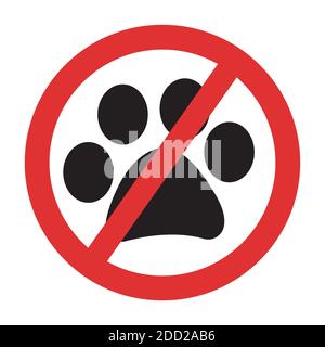 Animals forbidden sign. No entry with animals vector symbol. Crossed pet paw icon Stock Vector
