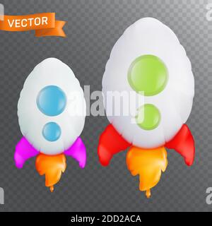 Balloon in the form of flying rocket with flame. Rocket launch or business startup symbol. Vector illustration isolated on a transparent background Stock Vector