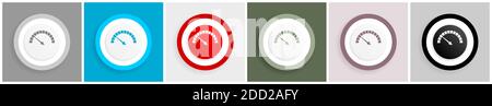 Speed meter, fast indicator icon set, colorful flat design vector illustrations in 6 options for web design and mobile applications Stock Vector
