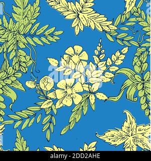 Floral ornament. Plexus of branches and leaves of trees, shrubs and herbs. Decorative and wild flowers. Seamless. Beautiful summer, spring composition Stock Vector