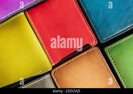 Handmade leather men's wallet. Multi-colored texture. Leather craft Stock Photo