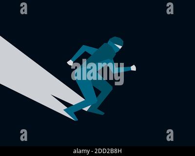 Silhouette of man. Thief face retro style, noir. Creeping criminal on a black background. Vector illustration Stock Vector