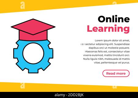 Online education concept. Eps10 vector illustration.E-learning concept with gear and graduation hat. Stock Vector