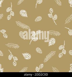 Seamless pattern with hand drawn cones,xmas tree. Christmas vector illustration. Stock Vector