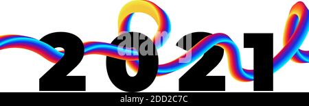 Colorful Brushstroke liquid Poster 2021 Happy New Year background. Vector illustration EPS10, Stock Vector