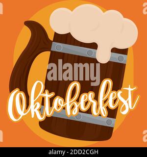 beer barrel oktoberfest orange poster fullcolor poster logo icon- Vector Stock Vector