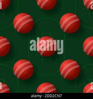 Cricket ball seamless pettern vector illustration. realistic cricket ball seamless pattern design Stock Vector