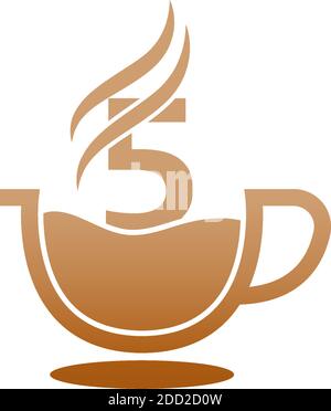 Coffee cup icon design number 5 logo concept Stock Vector