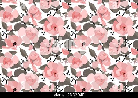 Vector floral seamless pattern with a Chinese rose. Stock Vector