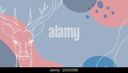 Christmas deer in a hand drawn linear style. Stock Vector
