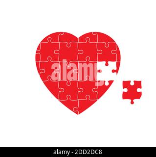 Red heart puzzle with one missed piece. Vector illustration. Stock Vector