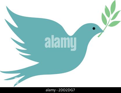 vector illustration of a peace dove with olive branch. dove, bird silhouette. Stock Vector
