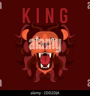 head of lion king in red background colorful icon vector illustration design Stock Vector