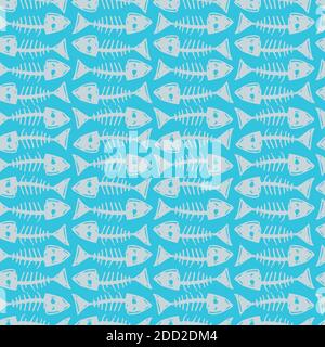 Vector blue neat rows of pen sketch fish bone seamless pattern. Perfect for fabric, scrapbooking and wallpaper projects. Stock Vector