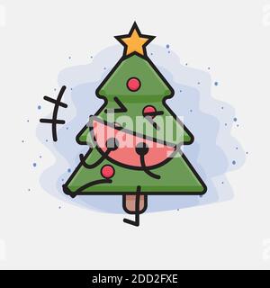 Christmas Tree Cute Icon Character Illustration Stock Vector