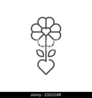 Flower with love heart icon, color, line, outline vector sign, linear style pictogram isolated on white. Symbol, logo illustration. Editable stroke. P Stock Vector