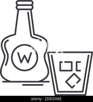 Whiskey icon, linear isolated illustration, thin line vector, web design sign, outline concept symbol with editable stroke on white background. Stock Vector