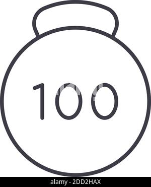Weight 100 pound icon, linear isolated illustration, thin line vector, web design sign, outline concept symbol with editable stroke on white Stock Vector
