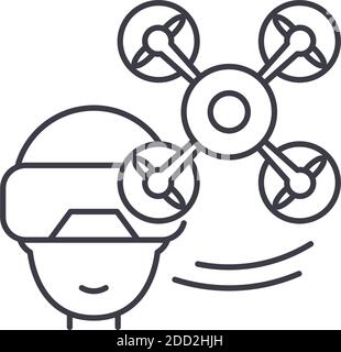 Vr drone icon, linear isolated illustration, thin line vector, web design sign, outline concept symbol with editable stroke on white background. Stock Vector