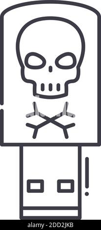 Virus usb drive icon, linear isolated illustration, thin line vector, web design sign, outline concept symbol with editable stroke on white background Stock Vector