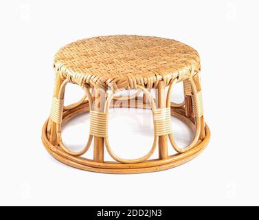Wicker stool made from rattan and bamboo on white Stock Photo