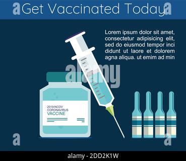 Get Vaccinated Today. Corona Virus, Covid-19 vaccination awareness concept. Flat style illustration. Stock Vector