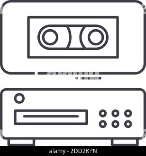 Video tape player icon, linear isolated illustration, thin line vector, web design sign, outline concept symbol with editable stroke on white Stock Vector