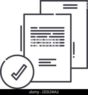 Verify data icon, linear isolated illustration, thin line vector, web design sign, outline concept symbol with editable stroke on white background. Stock Vector