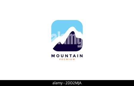 simple blue mountain with square rounded logo vector icon illustration design Stock Vector