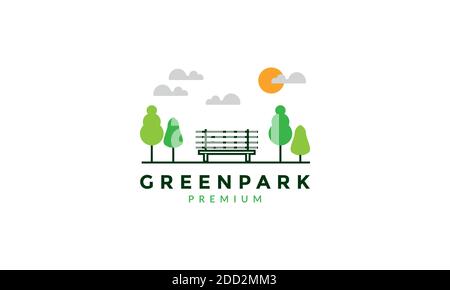 garden park minimalist with chair and tree logo vector icon illustration design Stock Vector