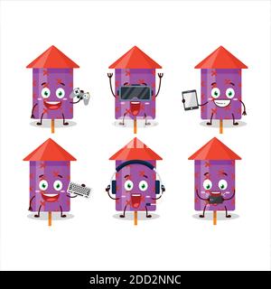 Purple firecracker cartoon character are playing games with various cute emoticons. Vector illustration Stock Vector