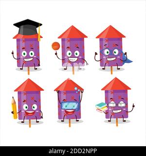 School student of purple firecracker cartoon character with various expressions. Vector illustration Stock Vector