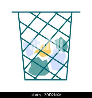 Waste basket cartoon vector illustration isolated icon. Trash bin with junk Stock Vector