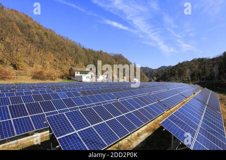 The western mountainous rural photovoltaic power station Stock Photo