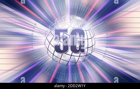 5G conceptual modern and futuristic information technologies and business illustration - background Stock Photo