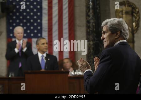 Washington, United States Of America. 12th Feb, 2013. United States Secretary of State John Kerry applauds as U.S. President Barack Obama gives his State of the Union address during a joint session of Congress on Capitol Hill in Washington, DC on February 12, 2013. Credit: Charles Dharapak/Pool via CNP | usage worldwide Credit: dpa/Alamy Live News Stock Photo