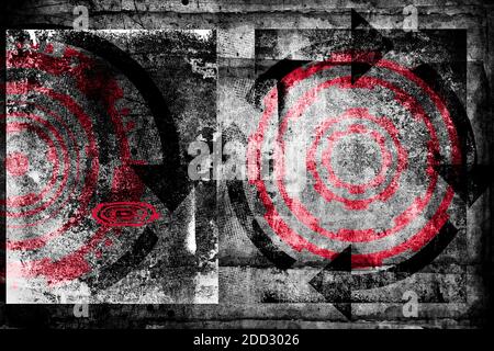 Abstract grunge futuristic cyber technology background.  Drawing on old grungy surface.  Urban cyber punk illustration Stock Photo