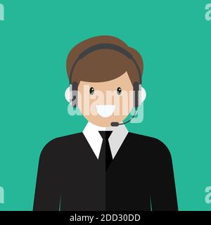 Businessman working in call center. Flat style vector illustration Stock Vector