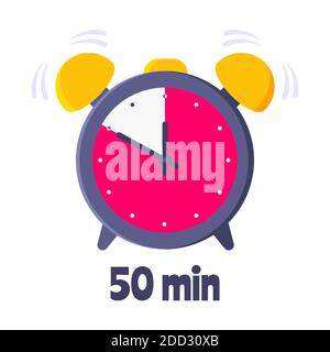 Fifty minutes on analog clock face flat style design vector illustration icon sign isolated on white background. Stock Vector
