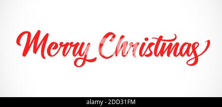 Merry Christmas red hand lettering inscription to winter holiday design. Calligraphy text vector illustration for Happy New Year banner Stock Vector