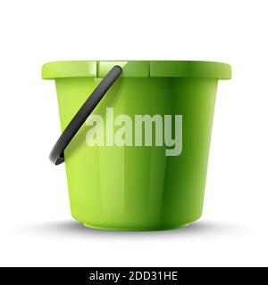 3d realistic vector green bucket isolated on white background. Stock Vector
