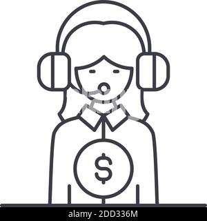 Paid support icon, linear isolated illustration, thin line vector, web design sign, outline concept symbol with editable stroke on white background. Stock Vector