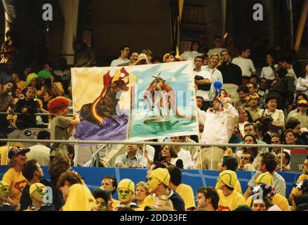 Spanish and Australian supporters watching the Davis Cup final, Barcelona, Spain 2000 Stock Photo
