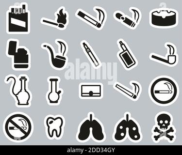 Smoking Or Smoking Addiction Icons Black & White Sticker Set Big Stock Vector