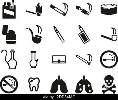 Smoking Or Smoking Addiction Icons Black & White Set Big Stock Vector